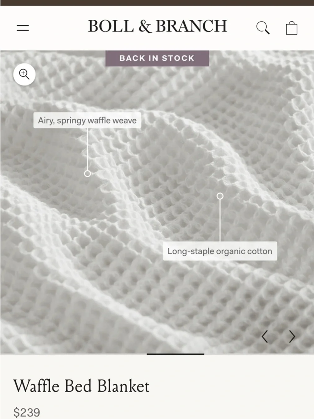 Boll & Branch Waffle Blanket Plum Organic Cotton Full Queen GOTS Certified NWOT